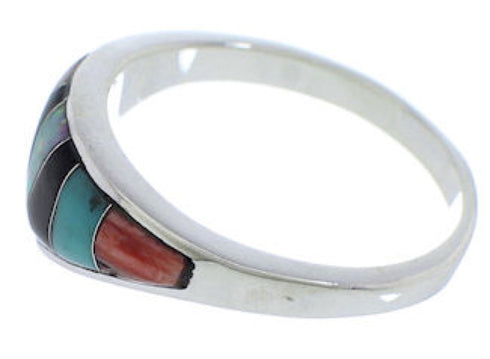 Multicolor Inlay Authentic Sterling Silver Ring Size 8-1/2 VX36905